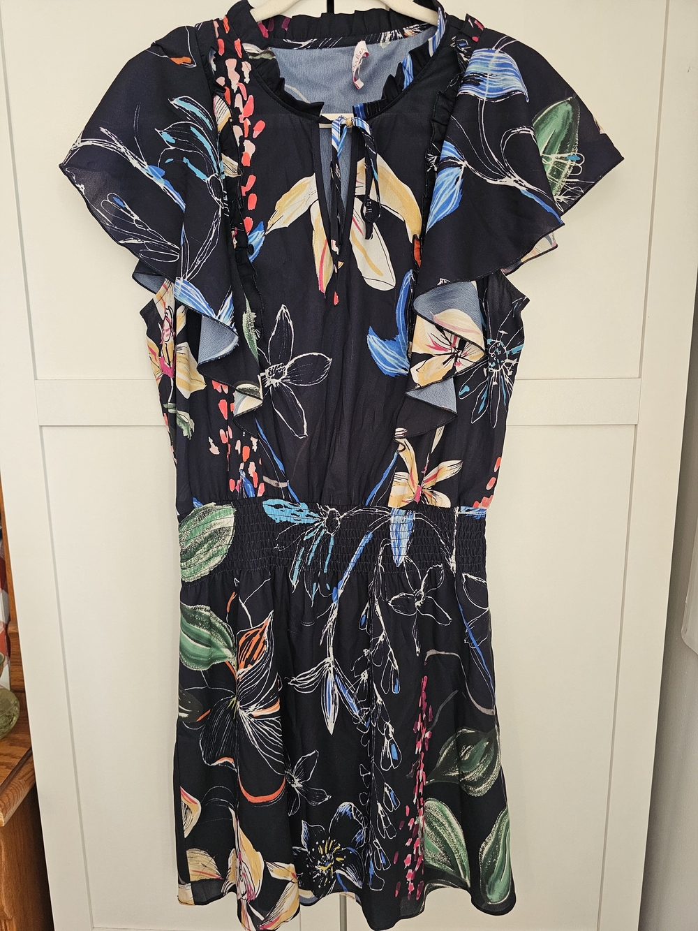 Parker Cosmic Fleur Ruffle Mini Dress - Floral Fit & Flare XL